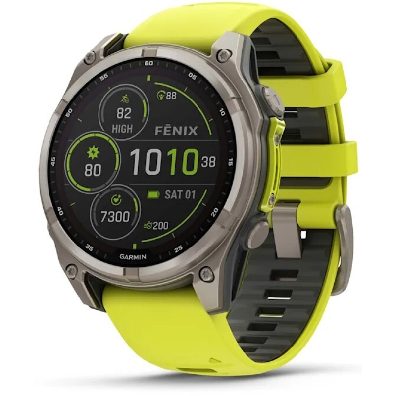 Garmin Fenix 8 AMOLED Solar Sapphire 51mm Titanium AMP / Yellow - Graphite Silicone Band (010-02907-21)