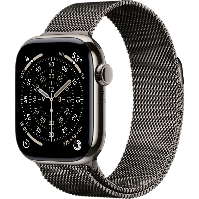 Apple Watch 11 42mm Steel Natural Titanium Case with Slate Milanese Loop